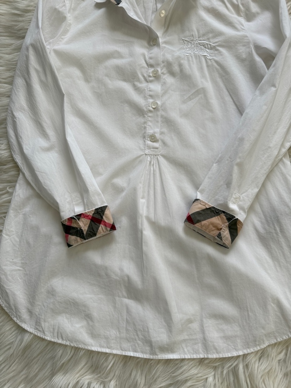 Burberry Brit White Button-Front Shirt with Check Cuff & Neck Detail Size SP - Picture 7 of 15
